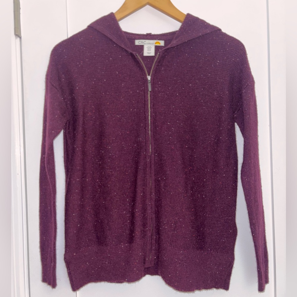 C&C California Maroon Zip-Up Cardigan w/Hood